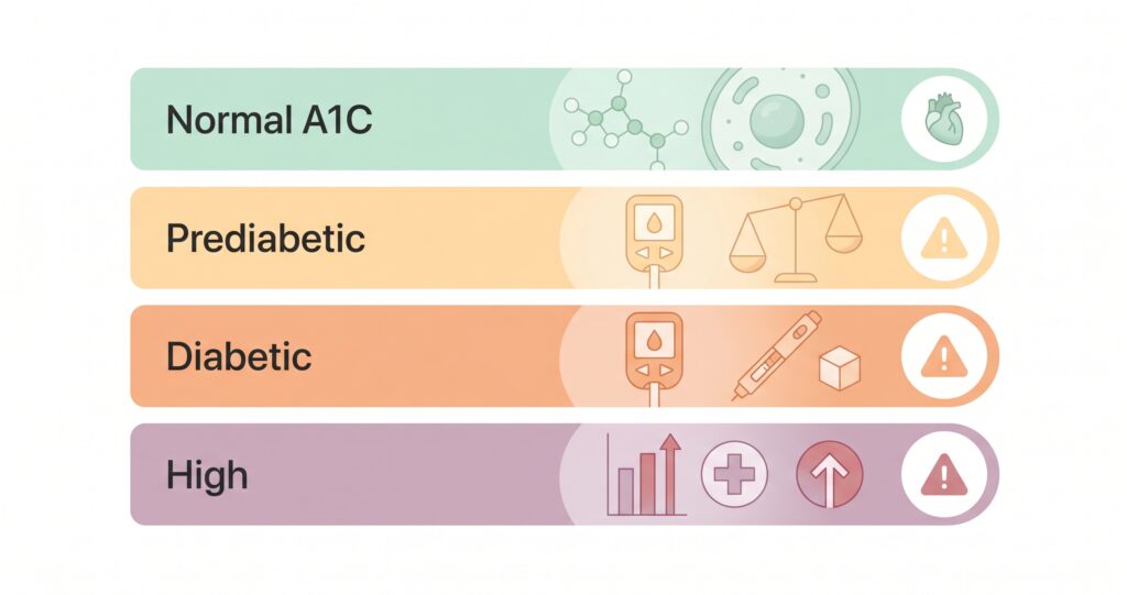 Editorial chart illustration of A1C ranges from normal to diabetic