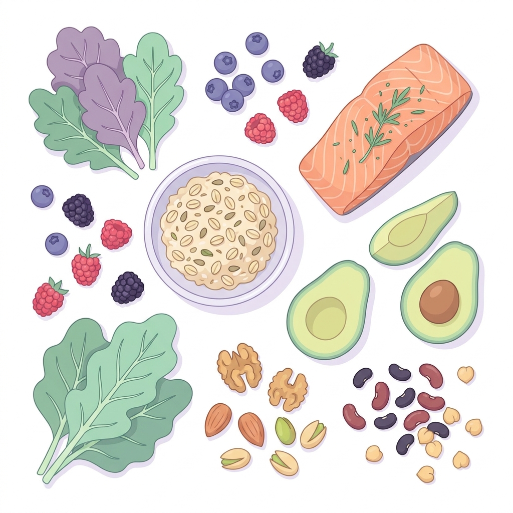 Editorial spread illustration of blood-sugar-friendly foods